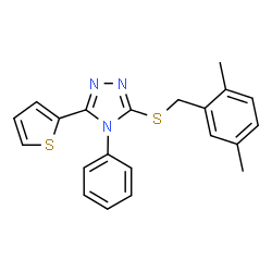 ChemSpider 2D Image | 3-[(2,5-Dimethylbenzyl)sulfanyl]-4-phenyl-5-(2-thienyl)-4H-1,2,4-triazole | C21H19N3S2