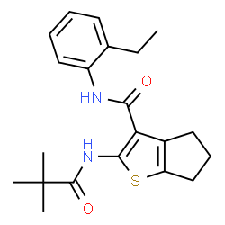 ChemSpider 2D Image | 2-[(2,2-Dimethylpropanoyl)amino]-N-(2-ethylphenyl)-5,6-dihydro-4H-cyclopenta[b]thiophene-3-carboxamide | C21H26N2O2S