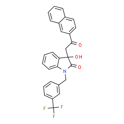 ChemSpider 2D Image | 3-Hydroxy-3-[2-(2-naphthyl)-2-oxoethyl]-1-[3-(trifluoromethyl)benzyl]-1,3-dihydro-2H-indol-2-one | C28H20F3NO3