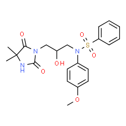 ChemSpider 2D Image | N-[3-(4,4-Dimethyl-2,5-dioxo-1-imidazolidinyl)-2-hydroxypropyl]-N-(4-methoxyphenyl)benzenesulfonamide | C21H25N3O6S