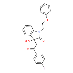 ChemSpider 2D Image | 3-Hydroxy-3-[2-(4-iodophenyl)-2-oxoethyl]-1-(2-phenoxyethyl)-1,3-dihydro-2H-indol-2-one | C24H20INO4
