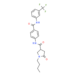ChemSpider 2D Image | 1-Butyl-5-oxo-N-(4-{[3-(trifluoromethyl)phenyl]carbamoyl}phenyl)-3-pyrrolidinecarboxamide | C23H24F3N3O3
