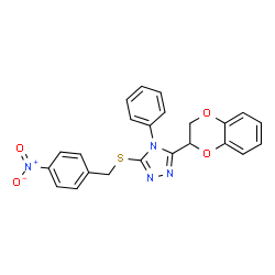 ChemSpider 2D Image | 3-(2,3-Dihydro-1,4-benzodioxin-2-yl)-5-[(4-nitrobenzyl)sulfanyl]-4-phenyl-4H-1,2,4-triazole | C23H18N4O4S