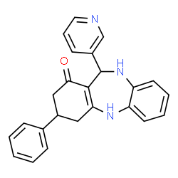 ChemSpider 2D Image | 3-phenyl-11-pyridin-3-yl-2,3,4,5,10,11-hexahydro-1H-dibenzo[b,e][1,4]diazepin-1-one | C24H21N3O