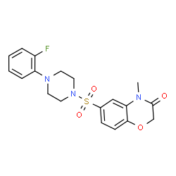 ChemSpider 2D Image | 6-{[4-(2-Fluorophenyl)-1-piperazinyl]sulfonyl}-4-methyl-2H-1,4-benzoxazin-3(4H)-one | C19H20FN3O4S