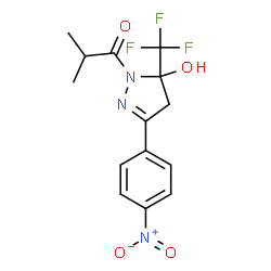 ChemSpider 2D Image | 1-[5-Hydroxy-3-(4-nitrophenyl)-5-(trifluoromethyl)-4,5-dihydro-1H-pyrazol-1-yl]-2-methyl-1-propanone | C14H14F3N3O4