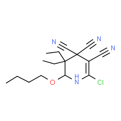 ChemSpider 2D Image | 6-Butoxy-2-chloro-5,5-diethyl-5,6-dihydro-3,4,4(1H)-pyridinetricarbonitrile | C16H21ClN4O