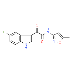 ChemSpider 2D Image | 2-(5-Fluoro-1H-indol-3-yl)-N-(5-methyl-1,2-oxazol-3-yl)-2-oxoacetamide | C14H10FN3O3