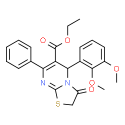 ChemSpider 2D Image | Ethyl 5-(2,3-dimethoxyphenyl)-3-oxo-7-phenyl-2,3-dihydro-5H-[1,3]thiazolo[3,2-a]pyrimidine-6-carboxylate | C23H22N2O5S
