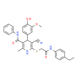 ChemSpider 2D Image | 5-Cyano-6-({2-[(4-ethylphenyl)amino]-2-oxoethyl}sulfanyl)-4-(4-hydroxy-3-methoxyphenyl)-2-methyl-N-phenyl-1,4-dihydro-3-pyridinecarboxamide | C31H30N4O4S