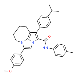 ChemSpider 2D Image | 1-(4-Isopropylphenyl)-4-(4-methoxyphenyl)-N-(4-methylphenyl)-5,6,7,8-tetrahydro-2a,4a-diazacyclopenta[cd]azulene-2-carboxamide | C34H35N3O2