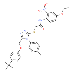 ChemSpider 2D Image | N-(4-Ethoxy-2-nitrophenyl)-2-{[4-(4-methylphenyl)-5-{[4-(2-methyl-2-propanyl)phenoxy]methyl}-4H-1,2,4-triazol-3-yl]sulfanyl}acetamide | C30H33N5O5S