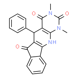 ChemSpider 2D Image | 1,3-Dimethyl-5-phenyl-5,11-dihydro-1H-indeno[2',1':5,6]pyrido[2,3-d]pyrimidine-2,4,6(3H)-trione | C22H17N3O3