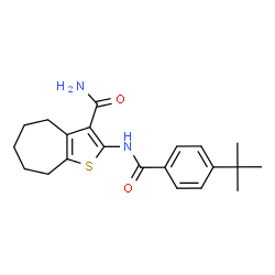 ChemSpider 2D Image | 2-[(4-tert-Butylbenzoyl)amino]-5,6,7,8-tetrahydro-4H-cyclohepta[b]thiophene-3-carboxamide | C21H26N2O2S
