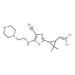 ChemSpider 2D Image | 2-[3-(2,2-Dichlorovinyl)-2,2-dimethylcyclopropyl]-5-{[2-(4-morpholinyl)ethyl]amino}-1,3-oxazole-4-carbonitrile | C17H22Cl2N4O2