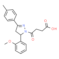 ChemSpider 2D Image | 4-[5-(2-Methoxyphenyl)-3-(4-methylphenyl)-4,5-dihydro-1H-pyrazol-1-yl]-4-oxobutanoic acid | C21H22N2O4