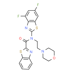 ChemSpider 2D Image | N-(4,6-Difluoro-1,3-benzothiazol-2-yl)-N-[2-(4-morpholinyl)ethyl]-1,3-benzothiazole-2-carboxamide | C21H18F2N4O2S2