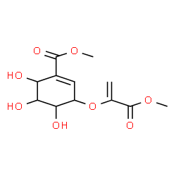 ChemSpider 2D Image | Methyl 4,5,6-trihydroxy-3-[(3-methoxy-3-oxo-1-propen-2-yl)oxy]-1-cyclohexene-1-carboxylate | C12H16O8