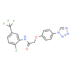 ChemSpider 2D Image | N-[2-Fluoro-5-(trifluoromethyl)phenyl]-2-[4-(1H-tetrazol-1-yl)phenoxy]acetamide | C16H11F4N5O2