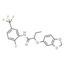 ChemSpider 2D Image | 2-(1,3-Benzodioxol-5-yloxy)-N-[2-fluoro-5-(trifluoromethyl)phenyl]butanamide | C18H15F4NO4