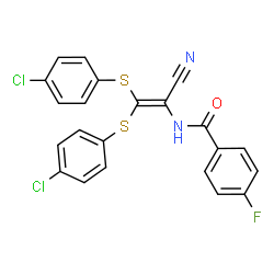 ChemSpider 2D Image | N-{2,2-Bis[(4-chlorophenyl)sulfanyl]-1-cyanovinyl}-4-fluorobenzamide | C22H13Cl2FN2OS2