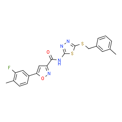 ChemSpider 2D Image | 5-(3-Fluoro-4-methylphenyl)-N-{5-[(3-methylbenzyl)sulfanyl]-1,3,4-thiadiazol-2-yl}-1,2-oxazole-3-carboxamide | C21H17FN4O2S2