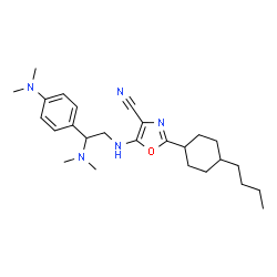 ChemSpider 2D Image | 2-(4-Butylcyclohexyl)-5-({2-(dimethylamino)-2-[4-(dimethylamino)phenyl]ethyl}amino)-1,3-oxazole-4-carbonitrile | C26H39N5O