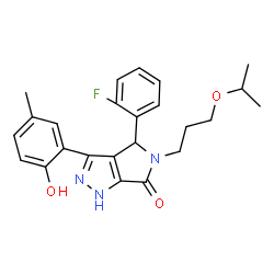 ChemSpider 2D Image | 4-(2-Fluorophenyl)-3-(2-hydroxy-5-methylphenyl)-5-(3-isopropoxypropyl)-4,5-dihydropyrrolo[3,4-c]pyrazol-6(1H)-one | C24H26FN3O3