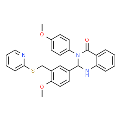ChemSpider 2D Image | 3-(4-Methoxyphenyl)-2-{4-methoxy-3-[(2-pyridinylsulfanyl)methyl]phenyl}-2,3-dihydro-4(1H)-quinazolinone | C28H25N3O3S