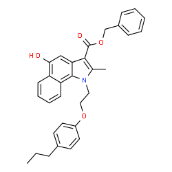 ChemSpider 2D Image | Benzyl 5-hydroxy-2-methyl-1-[2-(4-propylphenoxy)ethyl]-1H-benzo[g]indole-3-carboxylate | C32H31NO4