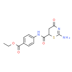 ChemSpider 2D Image | Ethyl 4-{[(2-amino-4-oxo-5,6-dihydro-4H-1,3-thiazin-6-yl)carbonyl]amino}benzoate | C14H15N3O4S