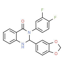 ChemSpider 2D Image | 2-(1,3-Benzodioxol-5-yl)-3-(3,4-difluorophenyl)-2,3-dihydro-4(1H)-quinazolinone | C21H14F2N2O3