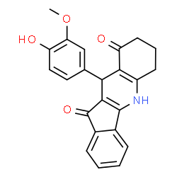 ChemSpider 2D Image | 10-(4-Hydroxy-3-methoxyphenyl)-6,7,8,10-tetrahydro-5H-indeno[1,2-b]quinoline-9,11-dione | C23H19NO4