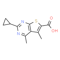 ChemSpider 2D Image | 2-Cyclopropyl-4,5-dimethylthieno[2,3-d]pyrimidine-6-carboxylic acid | C12H12N2O2S
