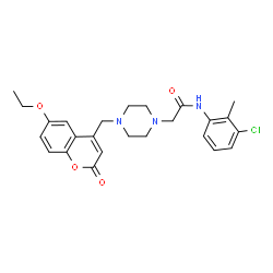 ChemSpider 2D Image | N-(3-Chloro-2-methylphenyl)-2-{4-[(6-ethoxy-2-oxo-2H-chromen-4-yl)methyl]-1-piperazinyl}acetamide | C25H28ClN3O4