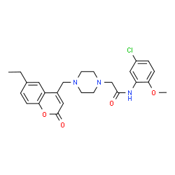 ChemSpider 2D Image | N-(5-Chloro-2-methoxyphenyl)-2-{4-[(6-ethyl-2-oxo-2H-chromen-4-yl)methyl]-1-piperazinyl}acetamide | C25H28ClN3O4