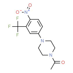 ChemSpider 2D Image | 1-{4-[4-Nitro-3-(trifluoromethyl)phenyl]-1-piperazinyl}ethanone | C13H14F3N3O3