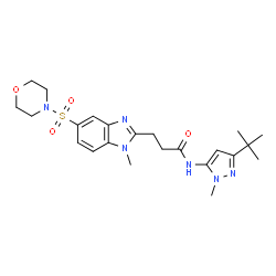 ChemSpider 2D Image | N-[1-Methyl-3-(2-methyl-2-propanyl)-1H-pyrazol-5-yl]-3-[1-methyl-5-(4-morpholinylsulfonyl)-1H-benzimidazol-2-yl]propanamide | C23H32N6O4S