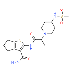 ChemSpider 2D Image | 2-[(2-{4-[(Methylsulfonyl)amino]-1-piperidinyl}propanoyl)amino]-5,6-dihydro-4H-cyclopenta[b]thiophene-3-carboxamide | C17H26N4O4S2