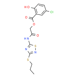 ChemSpider 2D Image | 2-Oxo-2-{[3-(propylsulfanyl)-1,2,4-thiadiazol-5-yl]amino}ethyl 5-chloro-2-hydroxybenzoate | C14H14ClN3O4S2