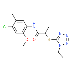 ChemSpider 2D Image | N-(4-Chloro-2-methoxy-5-methylphenyl)-2-[(1-ethyl-1H-tetrazol-5-yl)sulfanyl]propanamide | C14H18ClN5O2S
