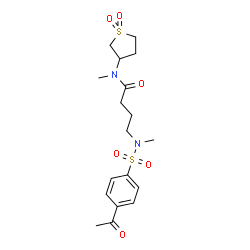 ChemSpider 2D Image | 4-{[(4-Acetylphenyl)sulfonyl](methyl)amino}-N-(1,1-dioxidotetrahydro-3-thiophenyl)-N-methylbutanamide | C18H26N2O6S2