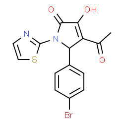 ChemSpider 2D Image | 4-Acetyl-5-(4-bromophenyl)-3-hydroxy-1-(1,3-thiazol-2-yl)-1,5-dihydro-2H-pyrrol-2-one | C15H11BrN2O3S