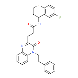 ChemSpider 2D Image | N-(6-Fluoro-3,4-dihydro-2H-thiochromen-4-yl)-3-[3-oxo-4-(2-phenylethyl)-3,4-dihydro-2-quinoxalinyl]propanamide | C28H26FN3O2S
