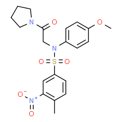 ChemSpider 2D Image | N-(4-Methoxyphenyl)-4-methyl-3-nitro-N-[2-oxo-2-(1-pyrrolidinyl)ethyl]benzenesulfonamide | C20H23N3O6S