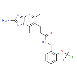 ChemSpider 2D Image | 3-(2-Amino-5,7-dimethyl[1,2,4]triazolo[1,5-a]pyrimidin-6-yl)-N-[2-(trifluoromethoxy)benzyl]propanamide | C18H19F3N6O2