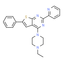 ChemSpider 2D Image | 4-(4-Ethyl-1-piperazinyl)-6-phenyl-2-(2-pyridinyl)thieno[2,3-d]pyrimidine | C23H23N5S