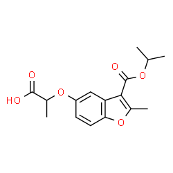 ChemSpider 2D Image | 2-{[3-(Isopropoxycarbonyl)-2-methyl-1-benzofuran-5-yl]oxy}propanoic acid | C16H18O6