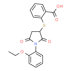 ChemSpider 2D Image | 2-{[1-(2-Ethoxyphenyl)-2,5-dioxo-3-pyrrolidinyl]sulfanyl}benzoic acid | C19H17NO5S