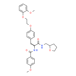 ChemSpider 2D Image | 4-Methoxy-N-(1-{4-[2-(2-methoxyphenoxy)ethoxy]phenyl}-3-oxo-3-[(tetrahydro-2-furanylmethyl)amino]-1-propen-2-yl)benzamide | C31H34N2O7